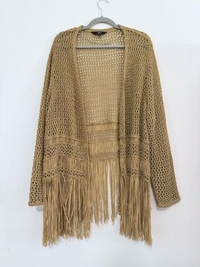 Ulla Popken Open Knit Fringe Cardigan 24/26 Boho Festival Duster